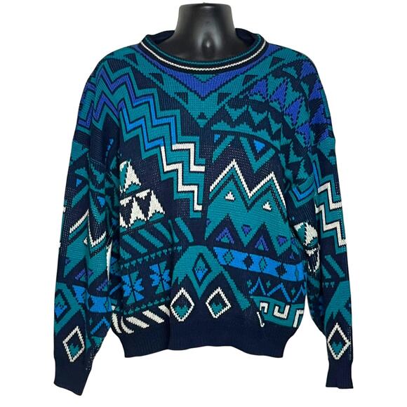 VTG GRANDPA DAD SWEATER 1980s 1990s GEOMETRIC MENS PULLOVER SZ XL BY BOTANY 500 - Picture 1 of 4